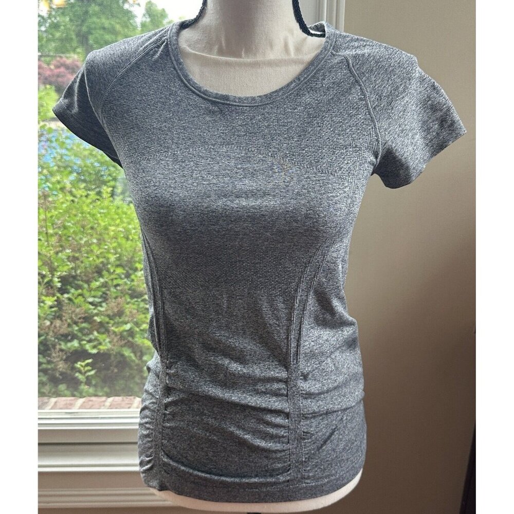 Athleta Fastest Track Space Dye Gray Ruched Activewear Top Women's‎ Size S Small